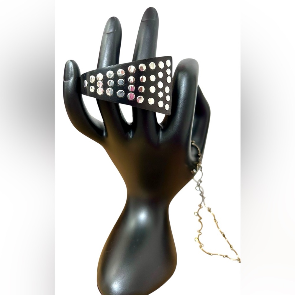 Handmade 925 STERLING & WOOD Studded Two-Finger Statement Ring Sz 5 1/2✨NWOT✨
